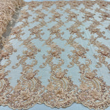 Beaded Floral Lace Fabric 3D Embroidered Net Mesh 52" Wide