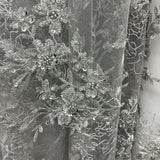 1 Yard Elegant Beaded Floral Lace Fabric Embroidered on 100% Polyester Net Mesh – Silver – 51"