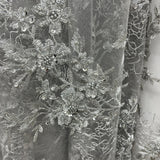 Beaded Floral Lace Fabric on Polyester Net Mesh