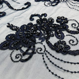 Beaded Corded Lace Navy Mesh