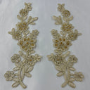 1 Pair Beaded & Corded Floral Lace Applique 10" x 2" Each Side