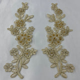 Beaded Corded Floral Lace Applique 100% Polyester Net Mesh