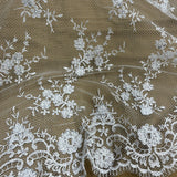 1 Yard Elegant Beaded Lace Fabric Embroidered on Polyester Net Mesh