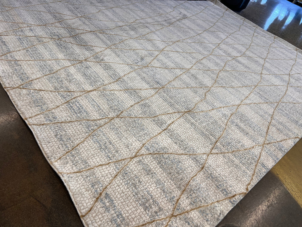 KAI 305 Polyester Fabric - Cream High-Low Texture, Blue Gray Gold-Brown Argyle Design, 5' 3" X 7' 4", 7' 9" X 10' 9", 10' X 13' (1 Unit)