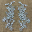 1 Pair Beaded & Corded Floral Lace Applique 9" x 2.5" Each Side