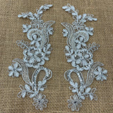 Beaded Corded Floral Lace Applique Pair