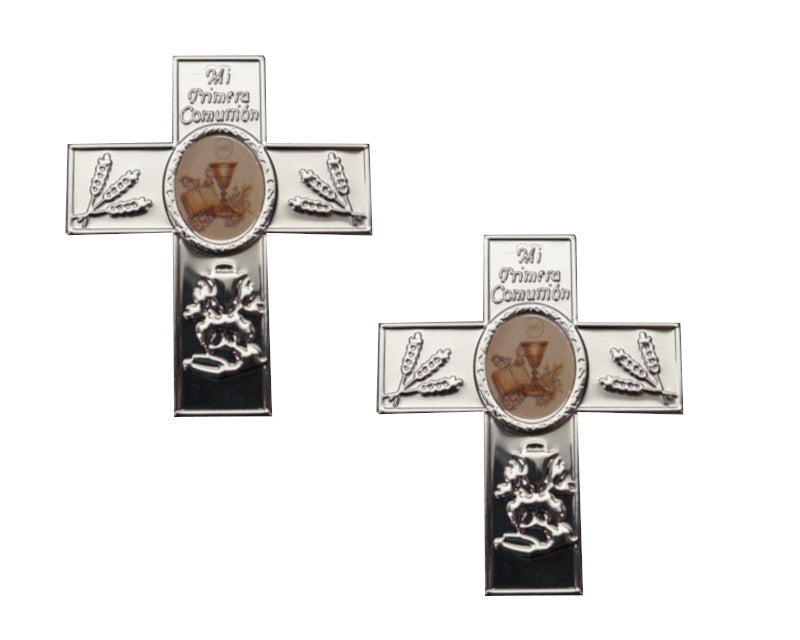 Mi Primera Comunion Silver Embossed Crucifix Foil Label – Pack of 100 Non?Adhesive Cross Stickers