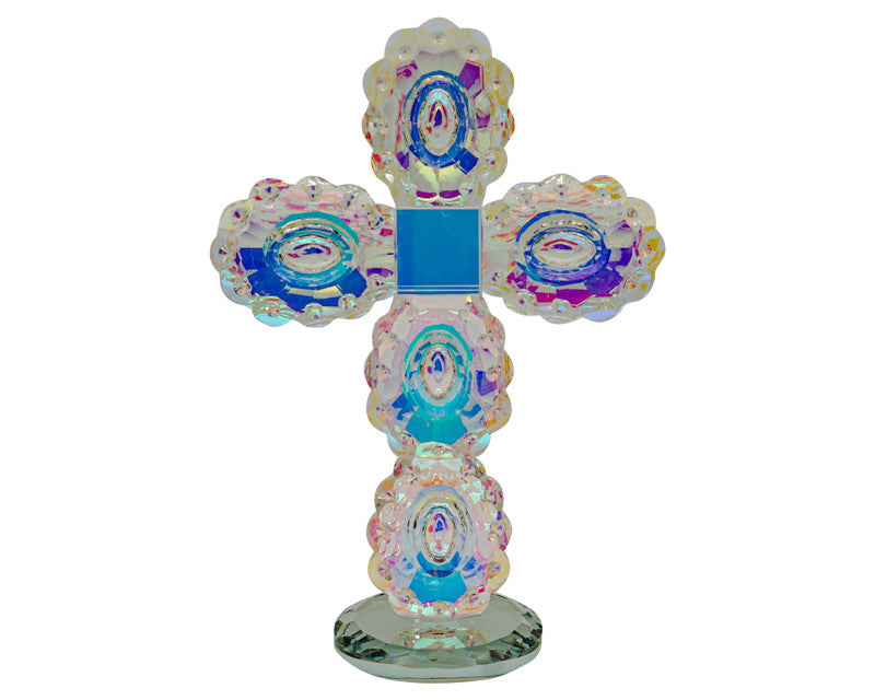 9" x 6 1/4" Iridescent Clea rCrystal Cut Standing Cross Ornament Decoration