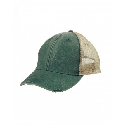 Adam's AD48 Cotton Nylon Cap - Forest Green/Tan, Distressed Torn Visor, Mid-Crown, Six Panel (1 Cap)