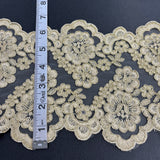 Corded Double Sided Lace Trimming Polyester Fabric - Embroidered Net Mesh, 6.5" Width (1 Yard)