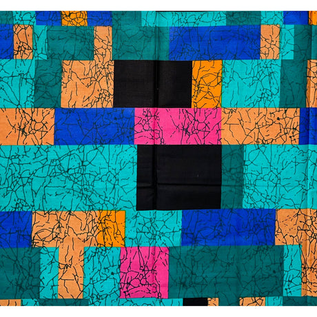 African Print Ankara Cotton Fabric - Teal, Pink, Orange, Turquoise, Blue Fulani Fari Design, 46" Width (Per Yard)