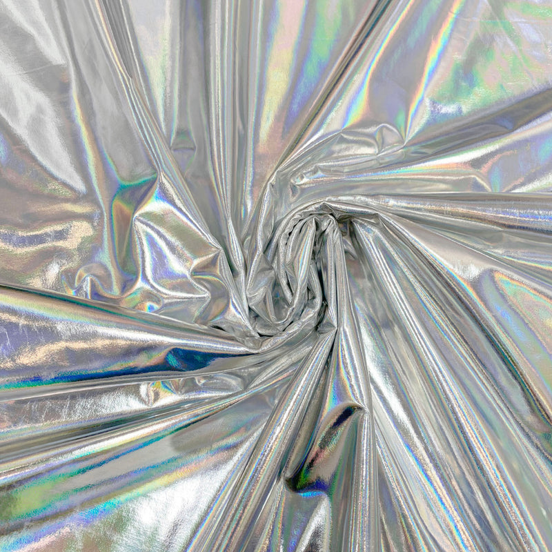 Holographic Metallic Foil Polyester Spandex Jersey Knit Fabric - Silver, Gold, Royal, Blue, Green, Charcoal Gray, Magenta, 58"-60" Width