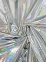 Holographic Metallic Foil Polyester Spandex Jersey Knit Fabric - Silver, Gold, Royal, Blue, Green, Charcoal Gray, Magenta, 58"-60" Width