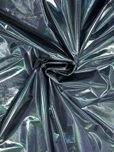 Holographic Metallic Foil Polyester Spandex Jersey Knit Fabric - Silver, Gold, Royal, Blue, Green, Charcoal Gray, Magenta, 58"-60" Width