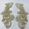 1 Pair 8.5" x 3.5" Each Side Beaded & Corded Floral Lace Applique 100% Polyester Organza