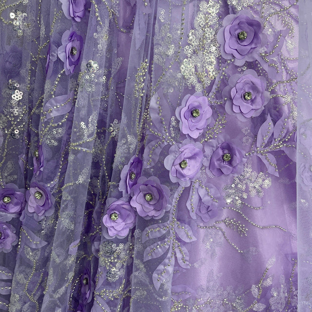 Beaded 3D Floral Lace Fabric 52" Wide
