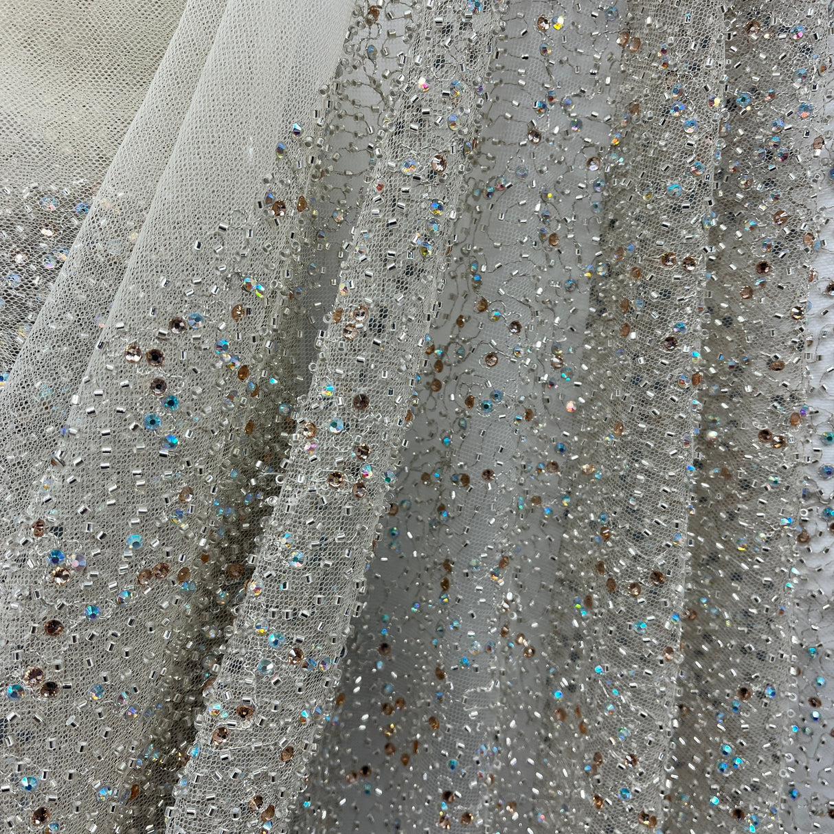 Beaded Lace Fabric Embroidered On 100 Percent Polyester Net Mesh - Black, 60" Wide (1 Yard)