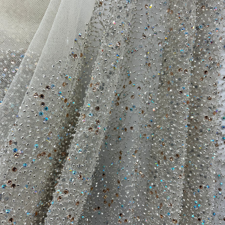 Beaded Lace Fabric on Polyester Net Mesh