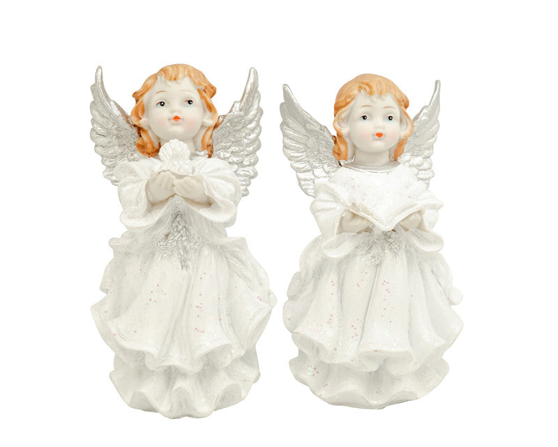2 Styles of Poly Resin Angels One Holding Dove One Holding Book - Set of 2 Figurine