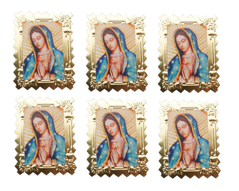 Guadalupe Gold Embossed Aluminum Foil Label - Pack of 100 Non-Adhesive Virgin Mary Stickers
