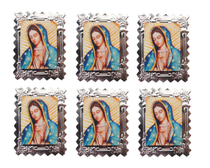 Guadalupe Silver Embossed Aluminum Foil Label – Pack of 100 Non?Adhesive Virgin Mary Stickers