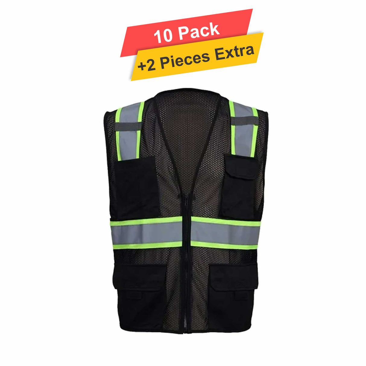 Tricot Reflective Vest with Liner - 10 Pack - 3.5oz  - 100% Polyester