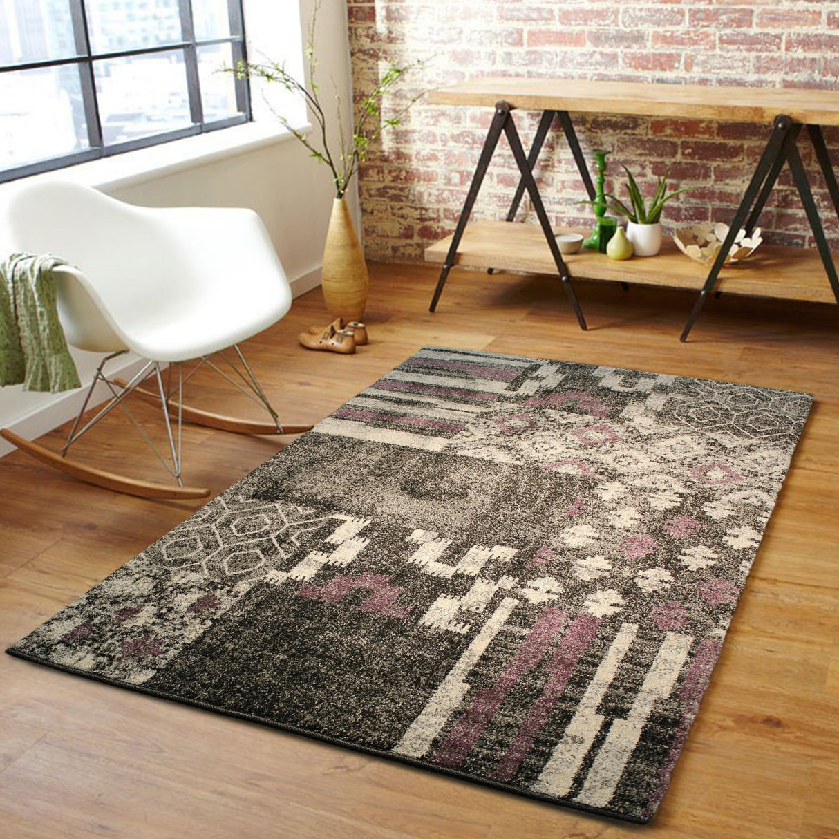 Luxuriously Plush Vintage Inspired Boho Area Rug Carpet - Polypropylene Fabric, Monochromatic Vintage Inspired Boho Style, 1" High Pile (2' X 3')