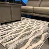 Plush Gray Tone Curve Design Polypropylene Fabric - Gray Curve Design, Area Rug, 1" High Pile (1 Piece)