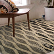 Plush Gray Tone Curve Design Polypropylene Fabric - Gray Curve Design, Area Rug, 1" High Pile (1 Piece)