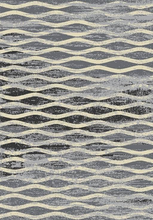 Plush Gray Tone Curve Design Polypropylene Fabric - Gray Curve Design, Area Rug, 1" High Pile (1 Piece)