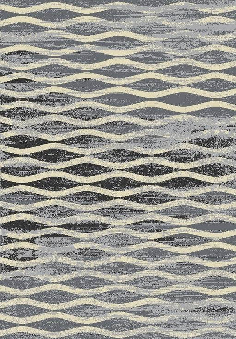 Plush Gray Tone Curve Design Polypropylene Fabric - Gray Curve Design, Area Rug, 1" High Pile (1 Piece)
