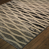 Plush Gray Tone Curve Design Polypropylene Fabric - Gray Curve Design, Area Rug, 1" High Pile (1 Piece)
