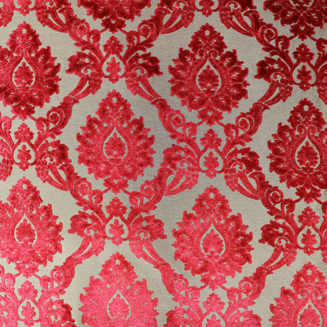 Alessandra Fabric Damask Cut Velvet Fabric - Black, Red, Silver, Coral, Canary, Cranberry, Apple, Jade, 55" Width (1 Yard)