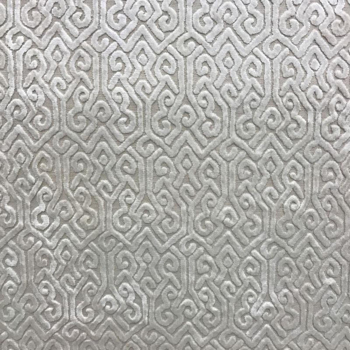 Alexandra Tribal Cut Velvet Fabric - White Tribal Pattern, 55" Width (1 Yard)