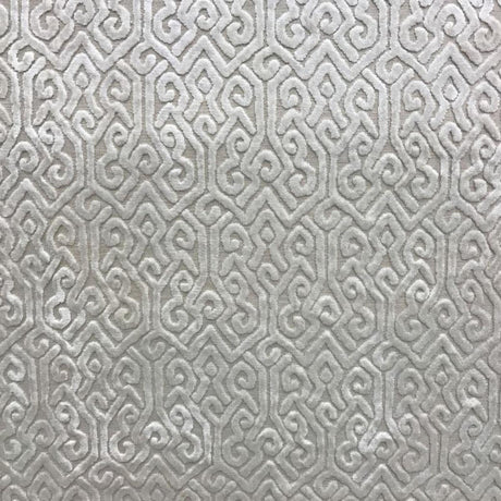 Alexandra Tribal Cut Velvet Fabric - White Tribal Pattern, 55" Width (1 Yard)