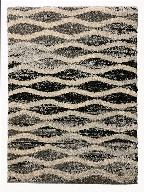 Plush Gray Tone Curve Design Polypropylene Fabric - Gray Curve Design, Area Rug, 1" High Pile (1 Piece)