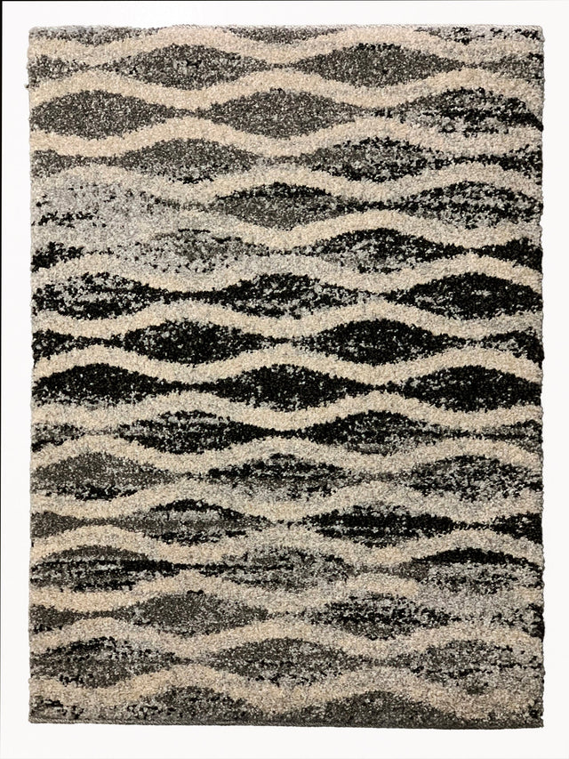 Plush Gray Tone Curve Design Polypropylene Fabric - Gray Curve Design, Area Rug, 1" High Pile (1 Piece)