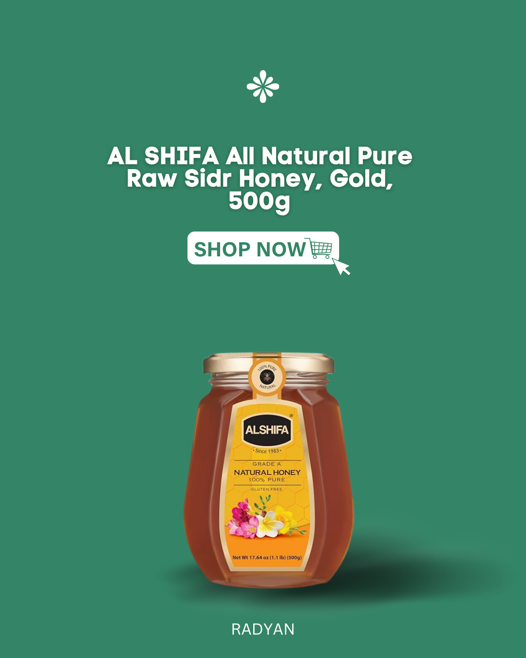 AL SHIFA All Natural Pure Raw Sidr Honey, Gold, 500g