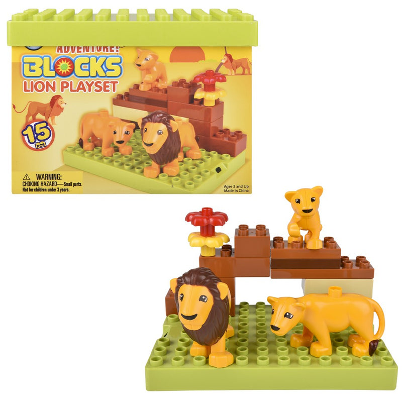 Building Block Lion Scene Playset (15 Pieces)