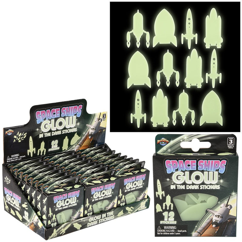 Glow In The Dark Space Rocket Stickers (24 PC Display)