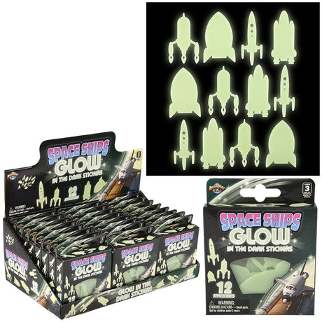 Glow In The Dark Space Rocket Stickers (24 PC Display)