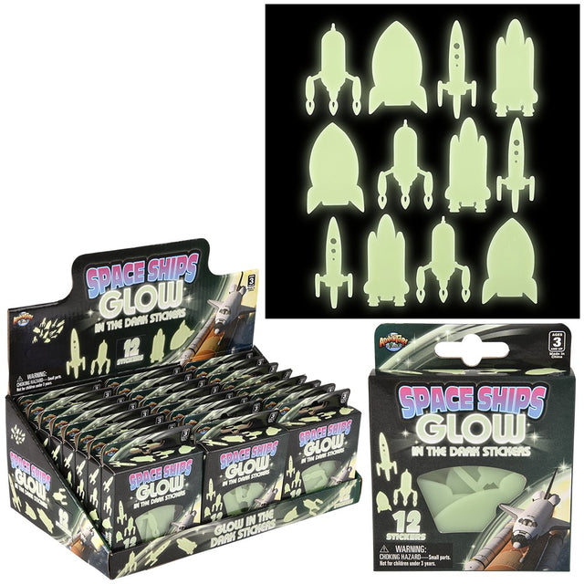 Glow In The Dark Space Rocket Stickers (24 PC Display)