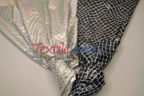 Anaconda Hologram Spandex Nylon Fabric - White Silver, White Charcoal, Holographic Foil Finish, 58/60" Width (1 Yard)