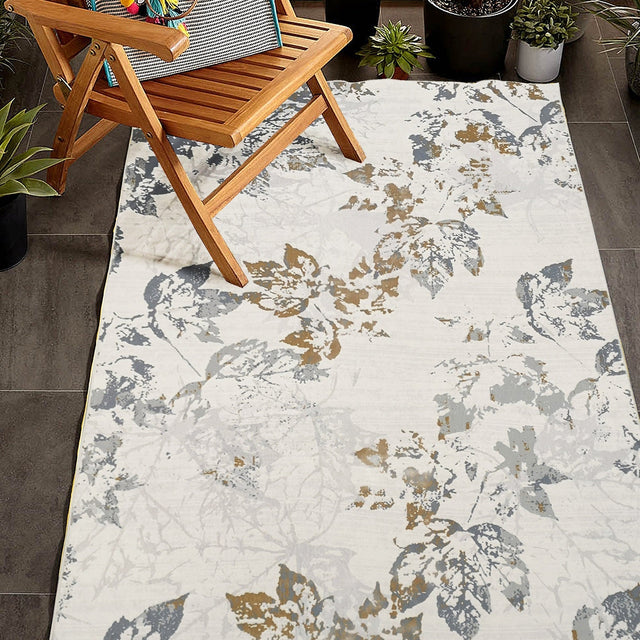Mosaic Floral Leaf Lines Faux Fur Fabric - Gray Mosaic Floral Print, 5' 3" X 7' 5" (1 Rug)