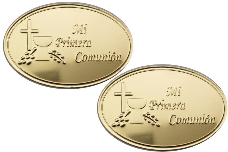 Mi Primera Comunion Gold Embossed Aluminum Foil Label - Pack of 100 Non-Adhesive Communion Stickers