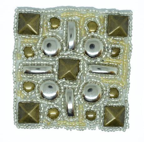 Studded Applique Antique Brass Square 2.50"