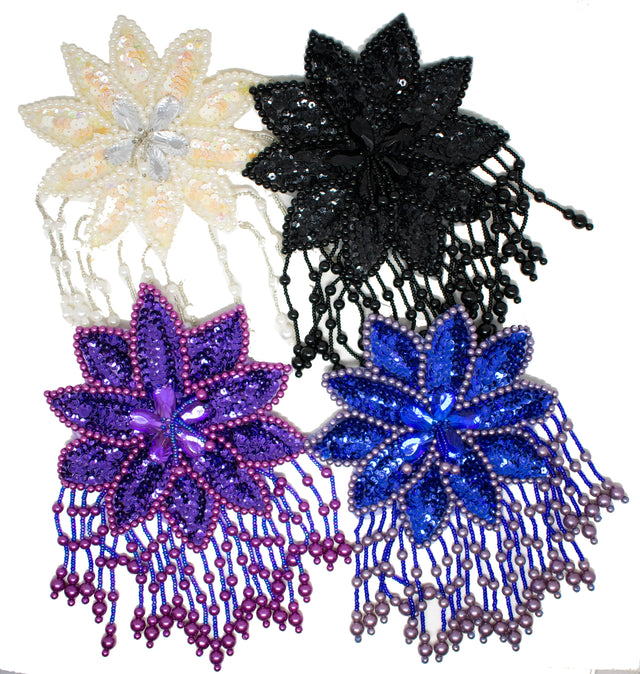 Beaded Sequins Flower Applique 7.30" x 5"