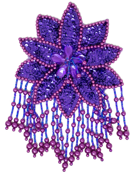 Beaded Sequins Flower Applique 7.30" x 5"