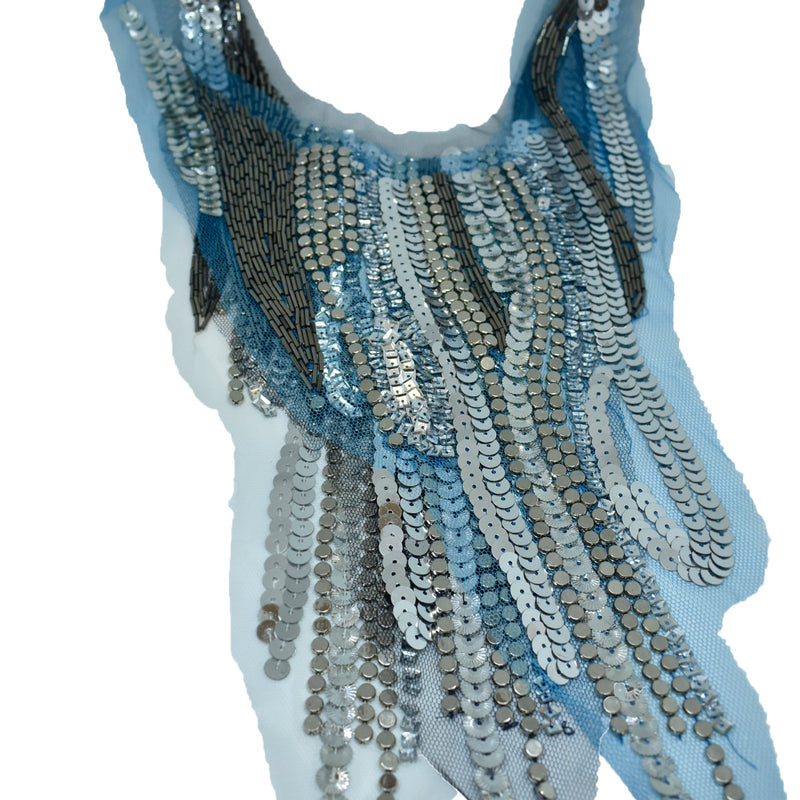 Beaded Applique Sequin Mesh Neckline 20 x 8.5