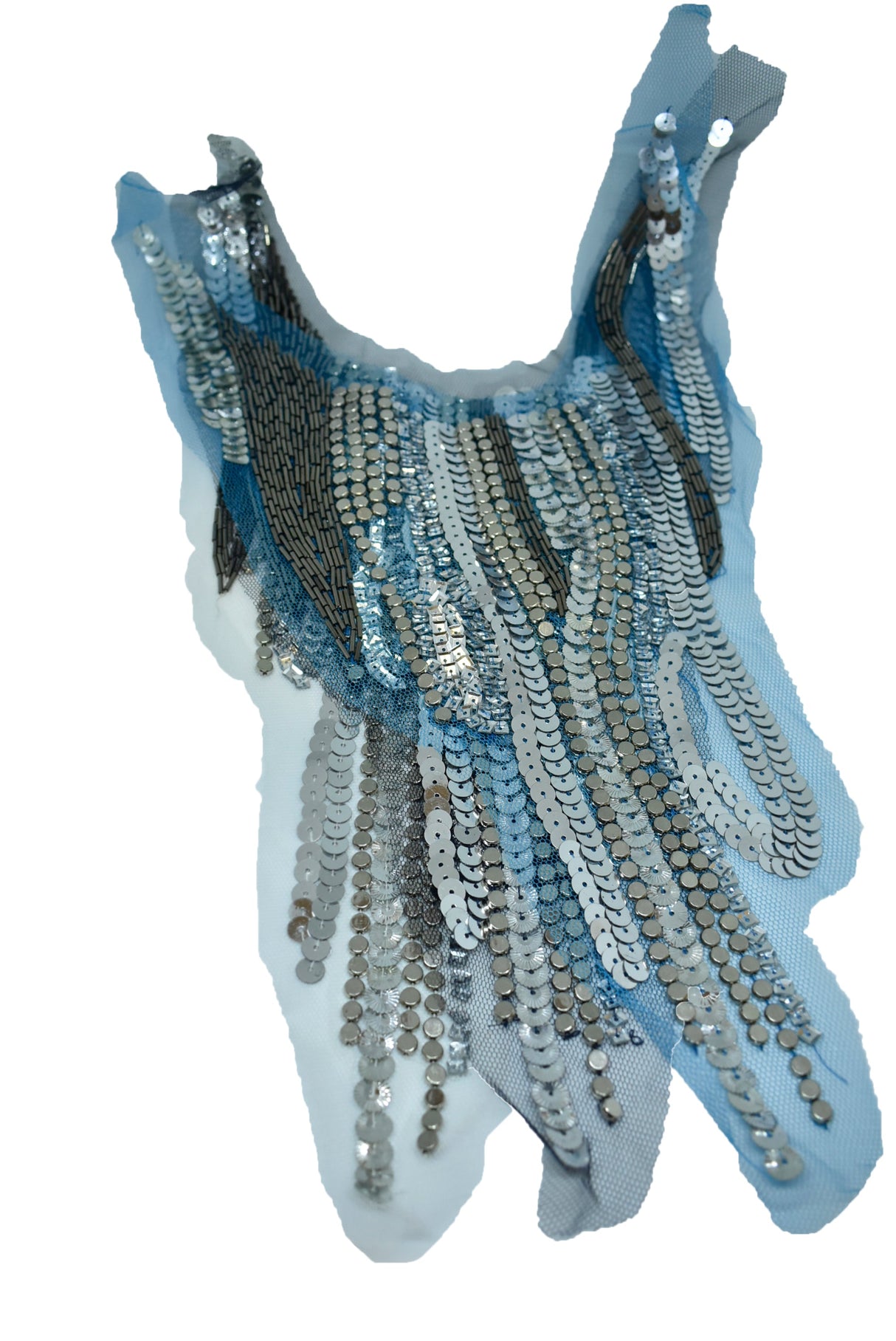 Beaded Applique Sequin Mesh Neckline 20 x 8.5